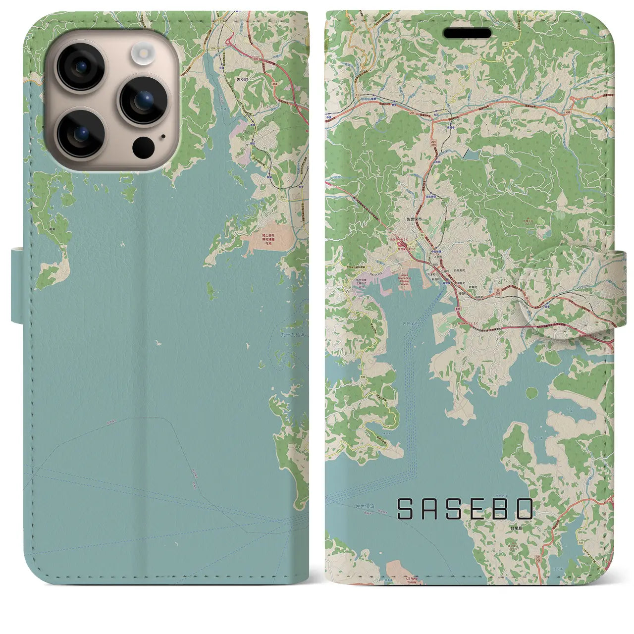 【佐世保(長崎県)】地図柄iPhoneケース(手帳タイプ)ナチュラル・iPhone 16 Plus 用