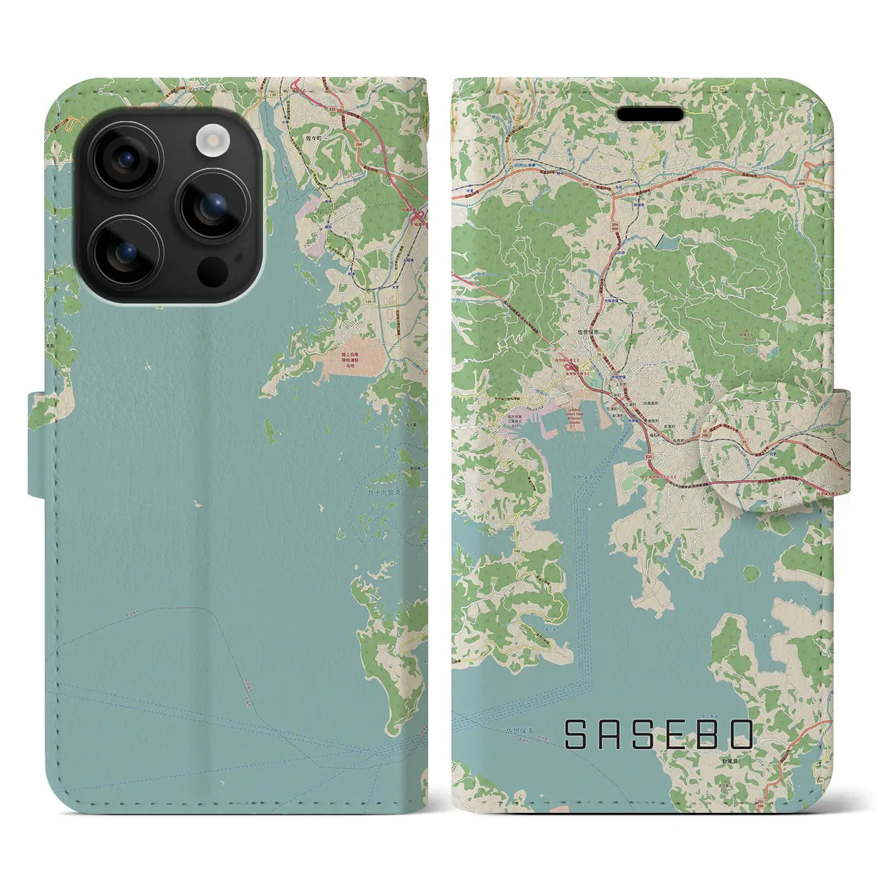 【佐世保(長崎県)】地図柄iPhoneケース(手帳タイプ)ナチュラル・iPhone 16 用