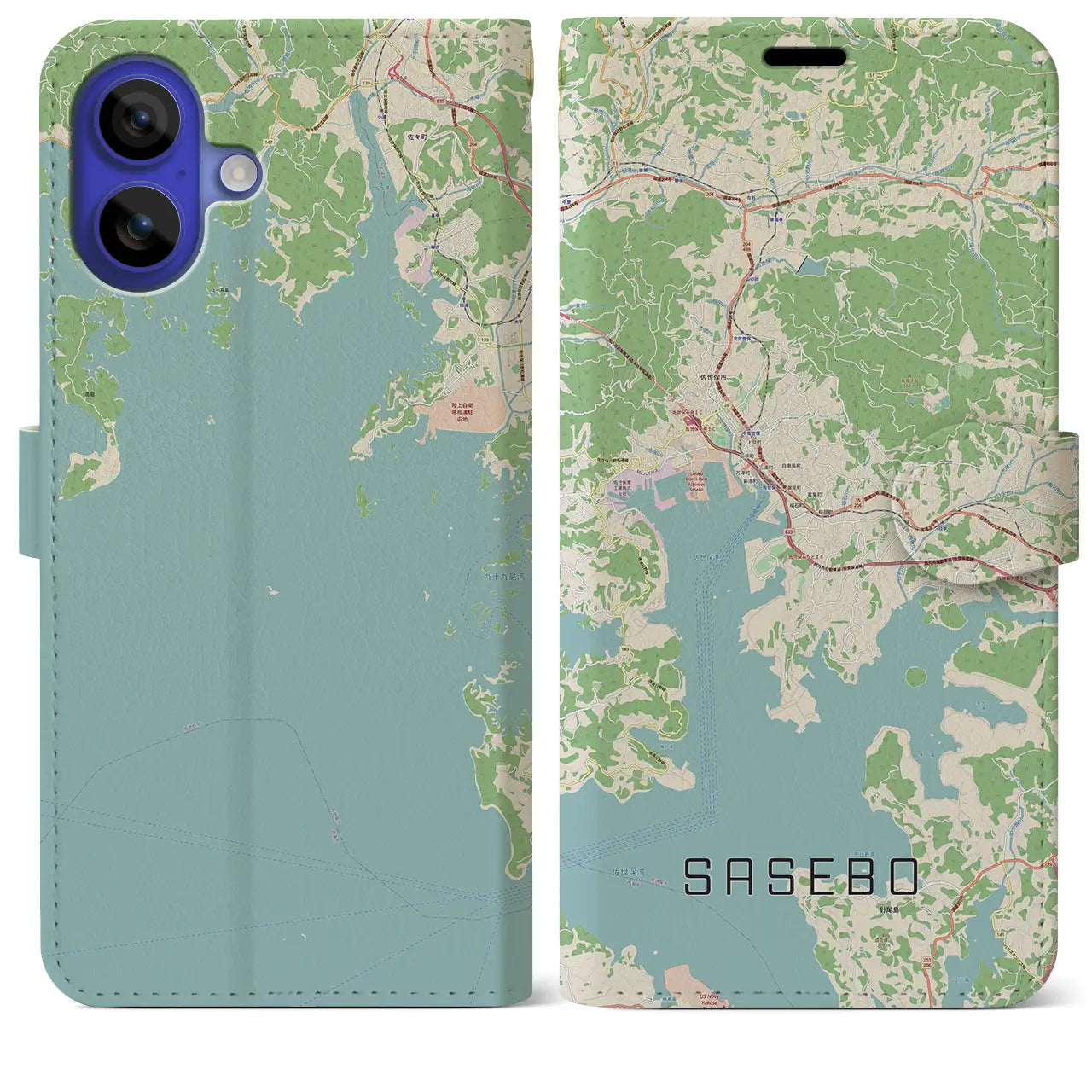 【佐世保(長崎県)】地図柄iPhoneケース(手帳タイプ)ナチュラル・iPhone 16 Pro Max 用