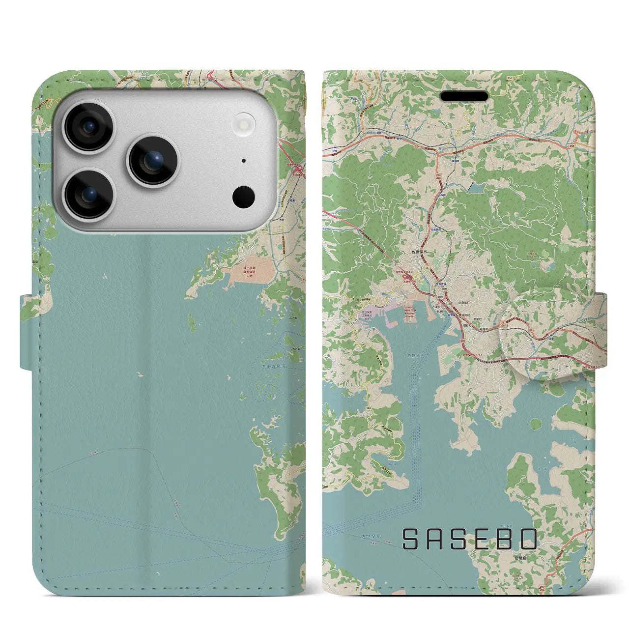 【佐世保(長崎県)】地図柄iPhoneケース(手帳タイプ)