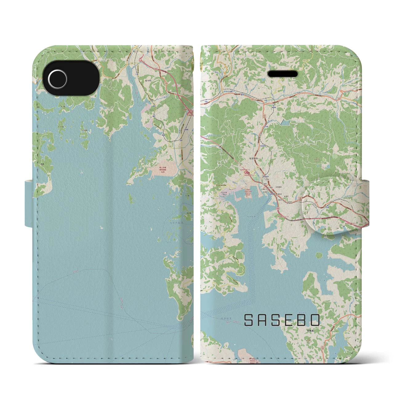 【佐世保(長崎県)】地図柄iPhoneケース(手帳タイプ)ナチュラル・iPhone SE(第3 / 第2世代) / 8 / 7 / 6s / 6 用