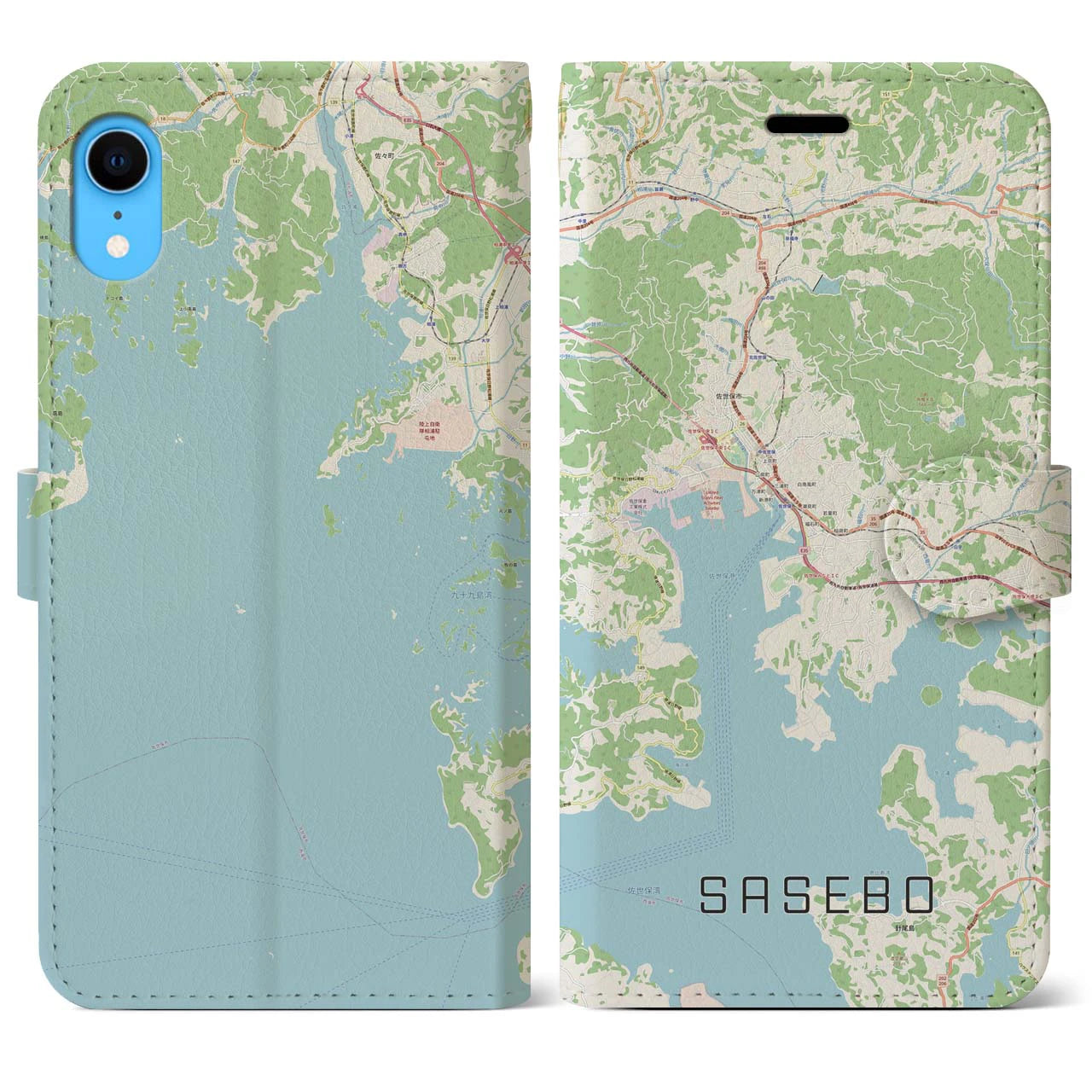 【佐世保(長崎県)】地図柄iPhoneケース(手帳タイプ)ナチュラル・iPhone XR 用