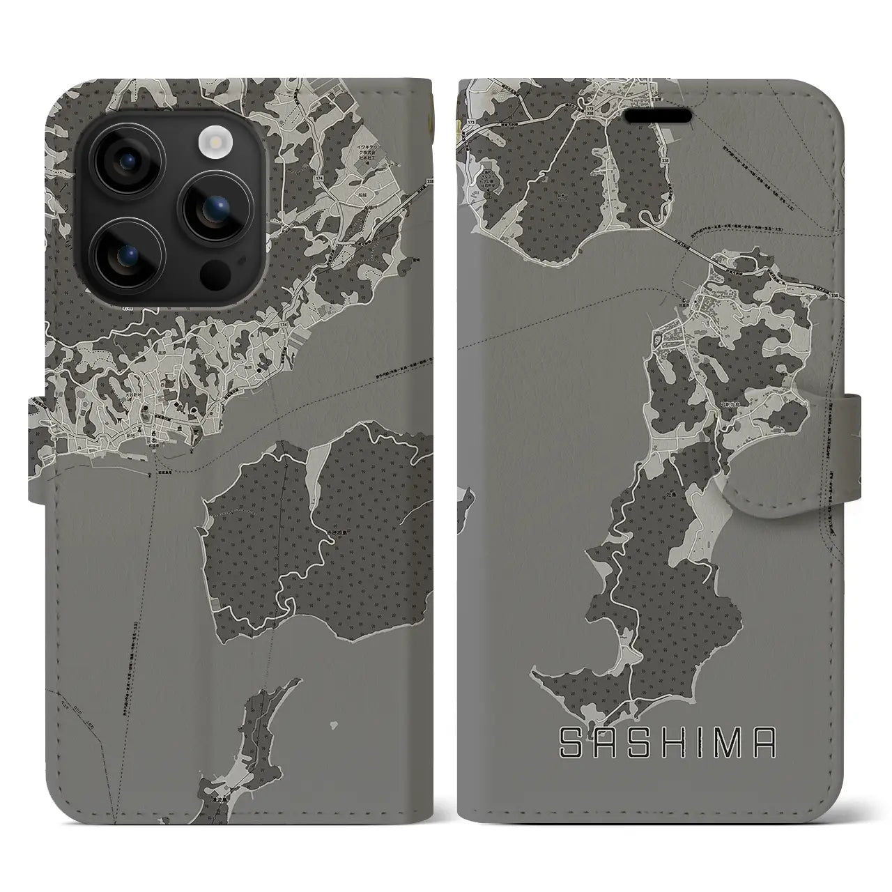 【佐島(愛媛県)】地図柄iPhoneケース(手帳タイプ)モノトーン・iPhone 16 用
