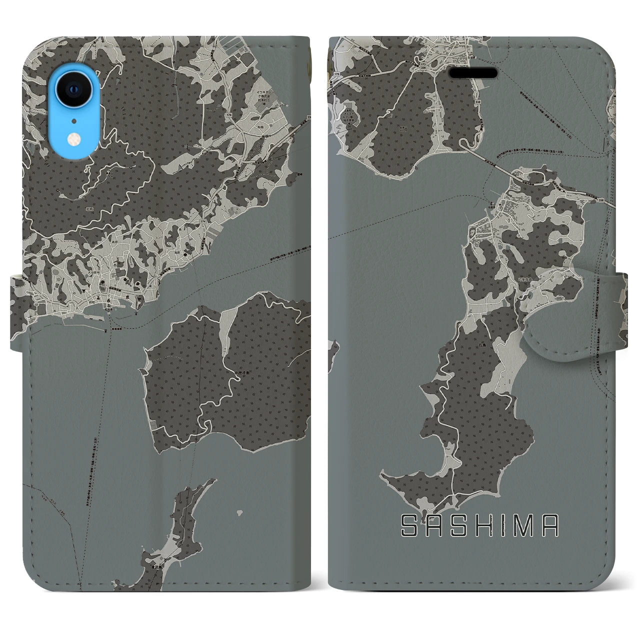 【佐島(愛媛県)】地図柄iPhoneケース(手帳タイプ)モノトーン・iPhone XR 用