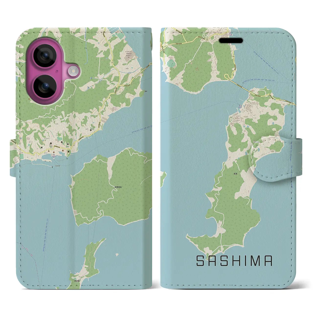 【佐島(愛媛県)】地図柄iPhoneケース(手帳タイプ)ナチュラル・iPhone 16 Pro 用