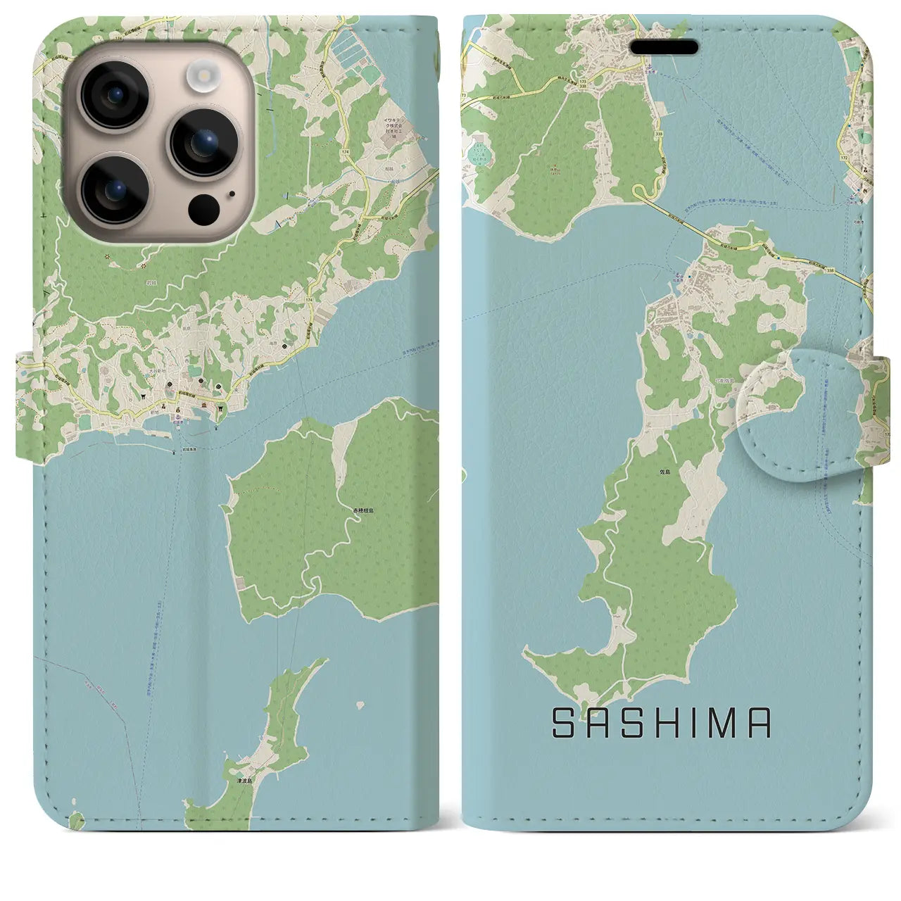 【佐島(愛媛県)】地図柄iPhoneケース(手帳タイプ)ナチュラル・iPhone 16 Plus 用