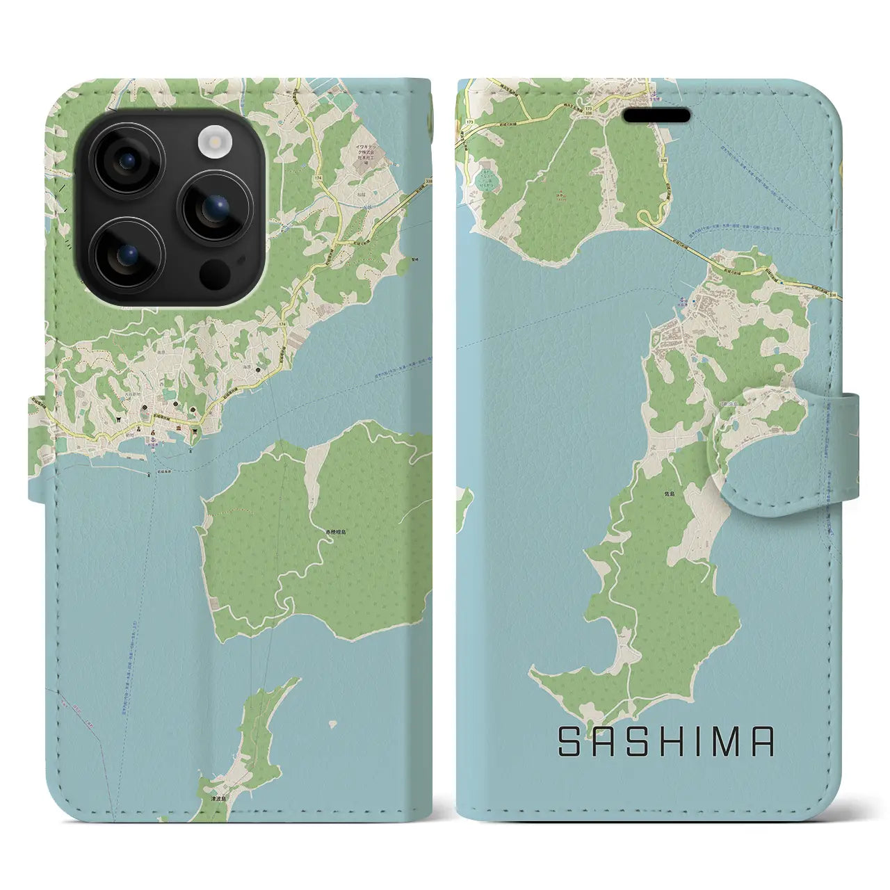 【佐島(愛媛県)】地図柄iPhoneケース(手帳タイプ)ナチュラル・iPhone 16 用