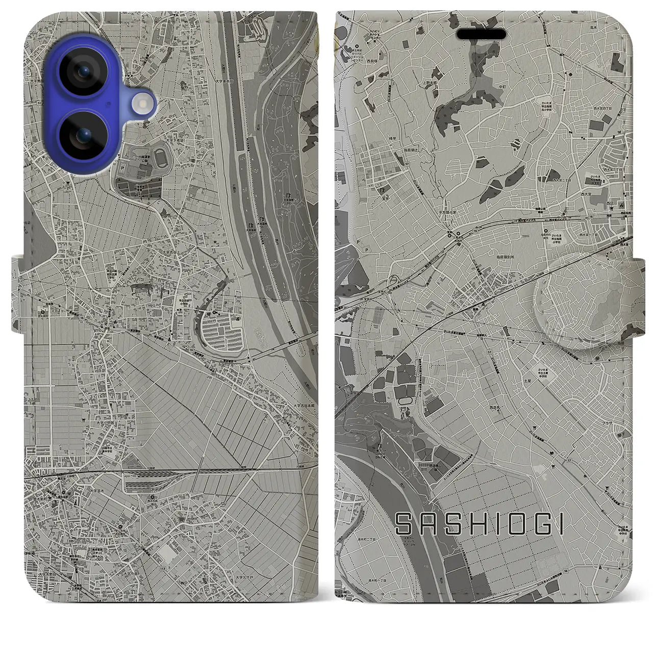 【指扇(埼玉県)】地図柄iPhoneケース(手帳タイプ)