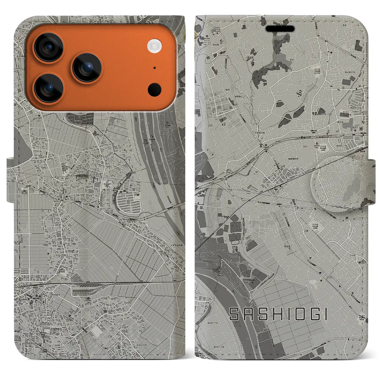 【指扇(埼玉県)】地図柄iPhoneケース(手帳タイプ)