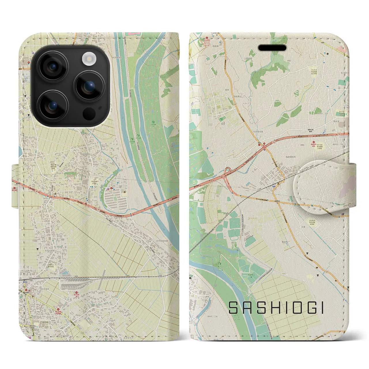 【指扇(埼玉県)】地図柄iPhoneケース(手帳タイプ)ナチュラル・iPhone 16 用