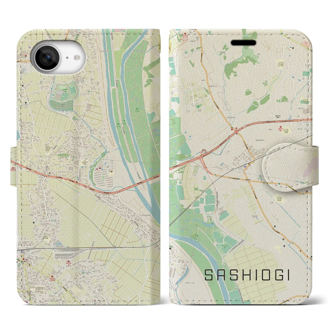 【指扇(埼玉県)】地図柄iPhoneケース(手帳タイプ)