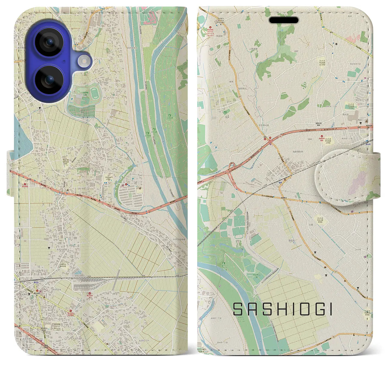【指扇(埼玉県)】地図柄iPhoneケース(手帳タイプ)ナチュラル・iPhone 16 Pro Max 用