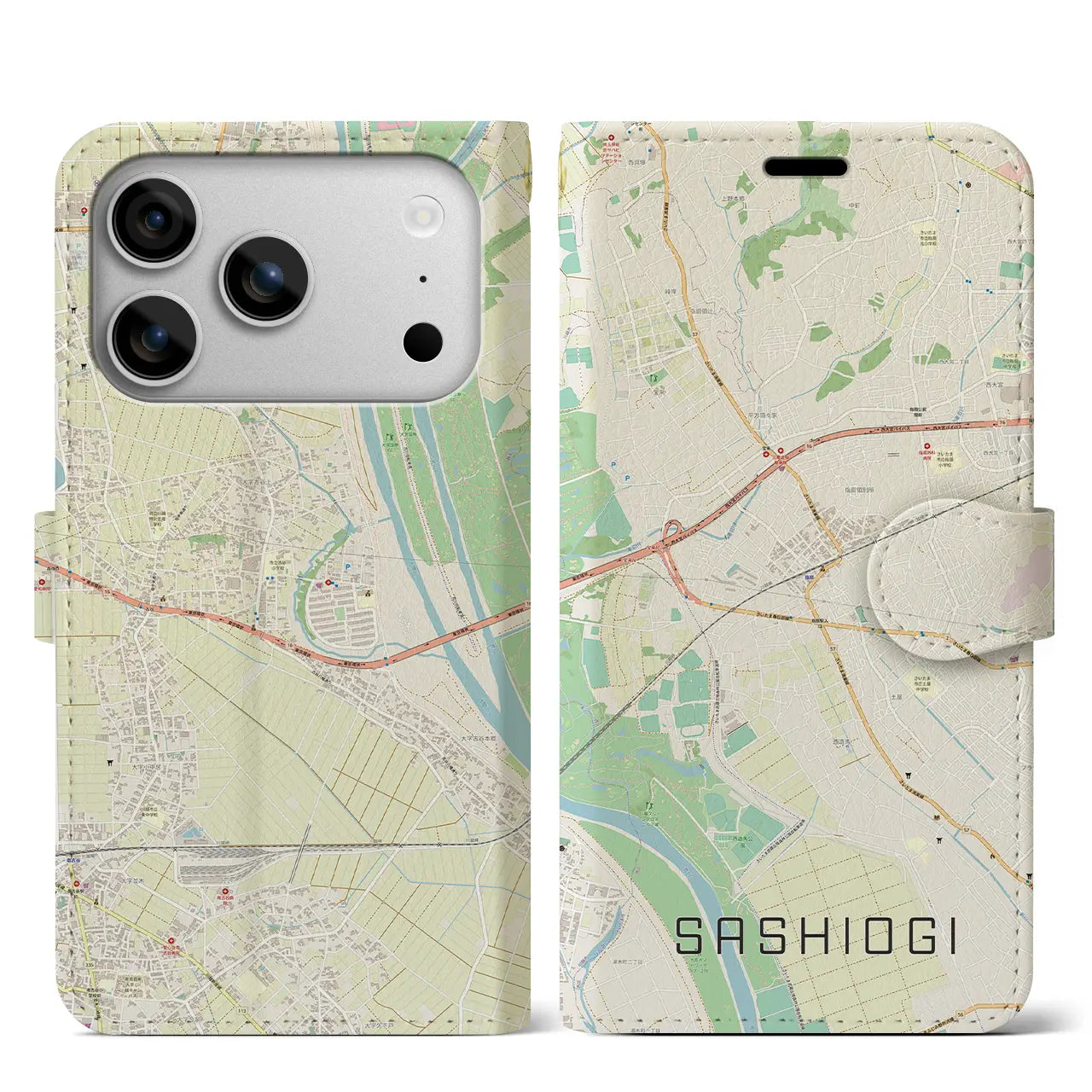 【指扇(埼玉県)】地図柄iPhoneケース(手帳タイプ)