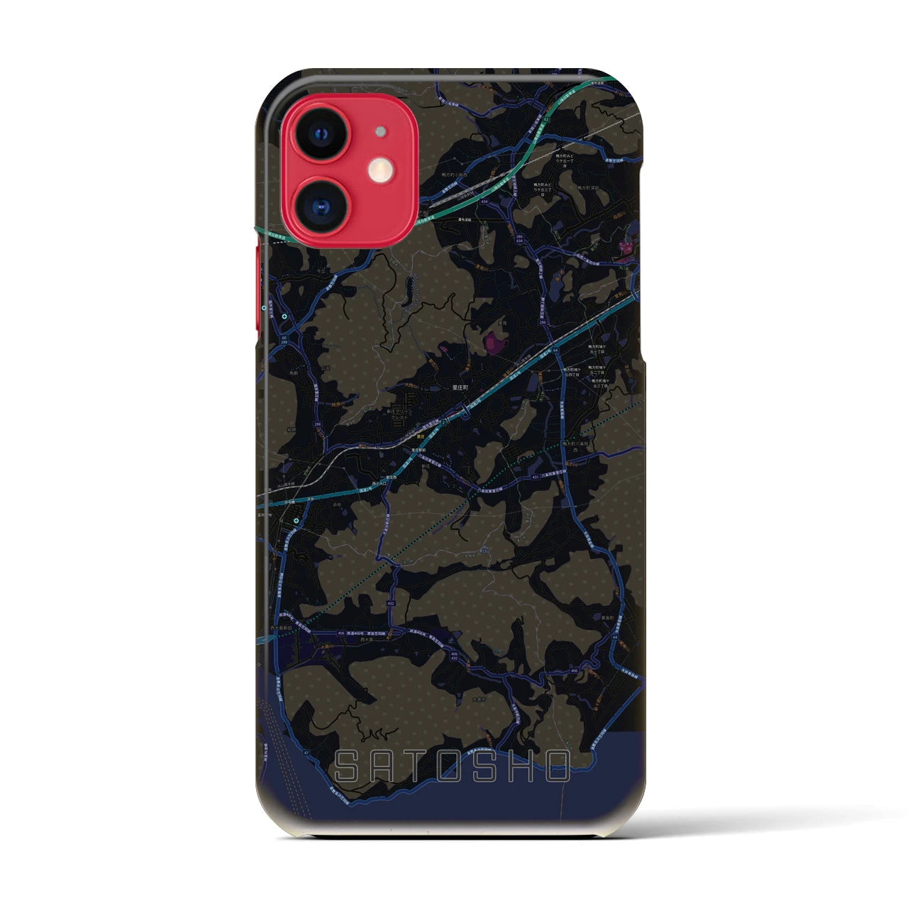 【里庄(岡山県)】地図柄iPhoneケース(バックカバータイプ)