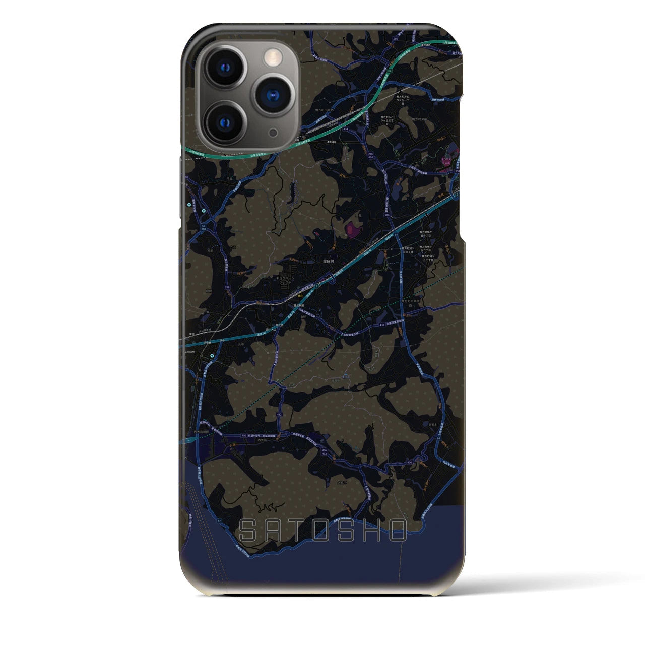 【里庄(岡山県)】地図柄iPhoneケース(バックカバータイプ)