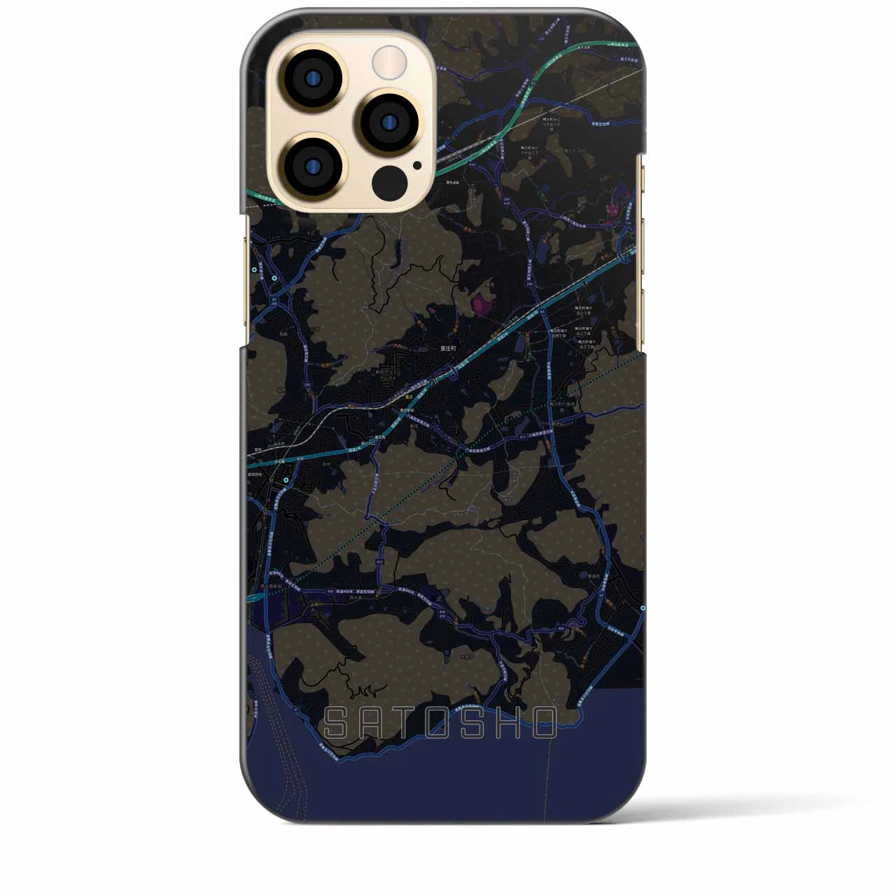 【里庄(岡山県)】地図柄iPhoneケース(バックカバータイプ)