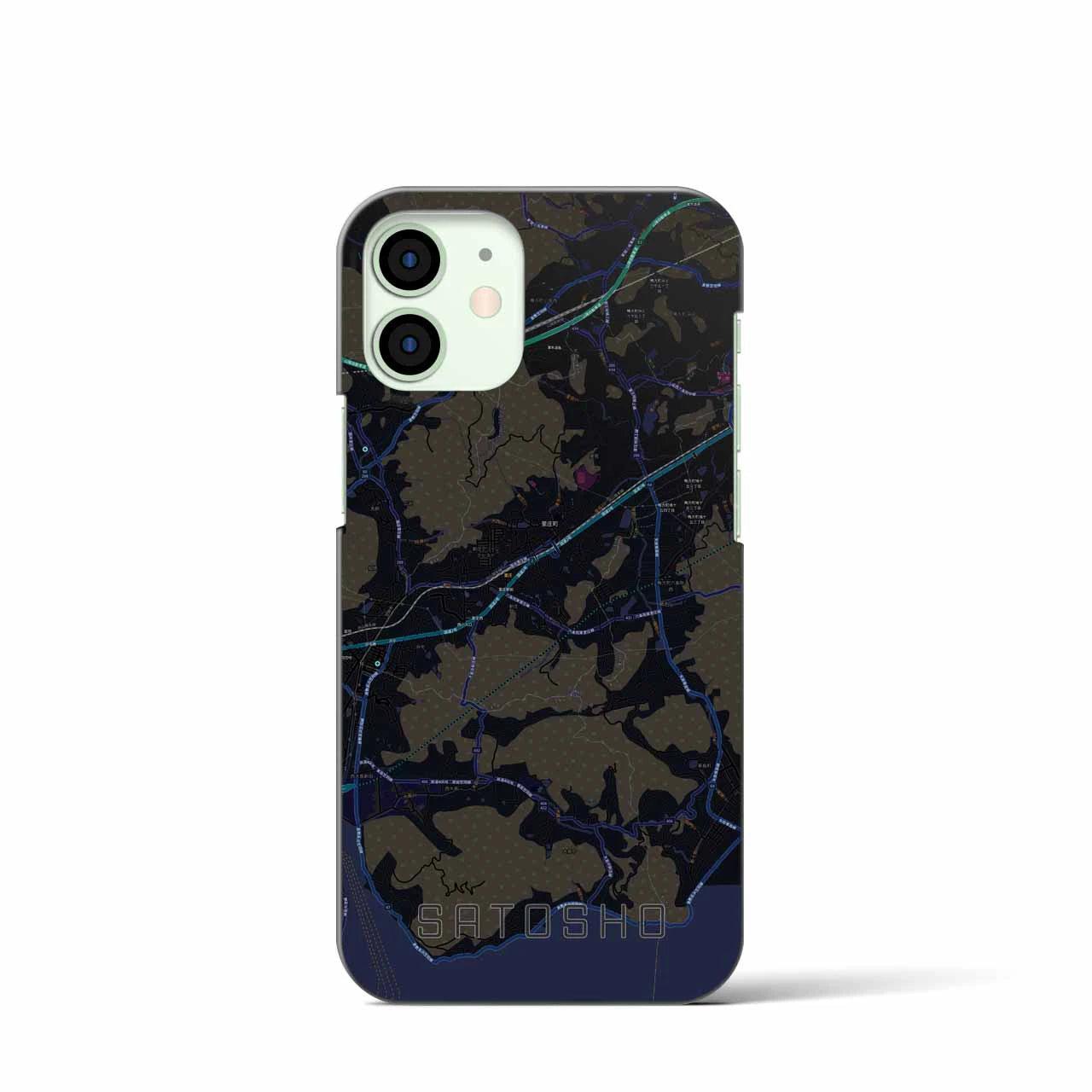 【里庄(岡山県)】地図柄iPhoneケース(バックカバータイプ)