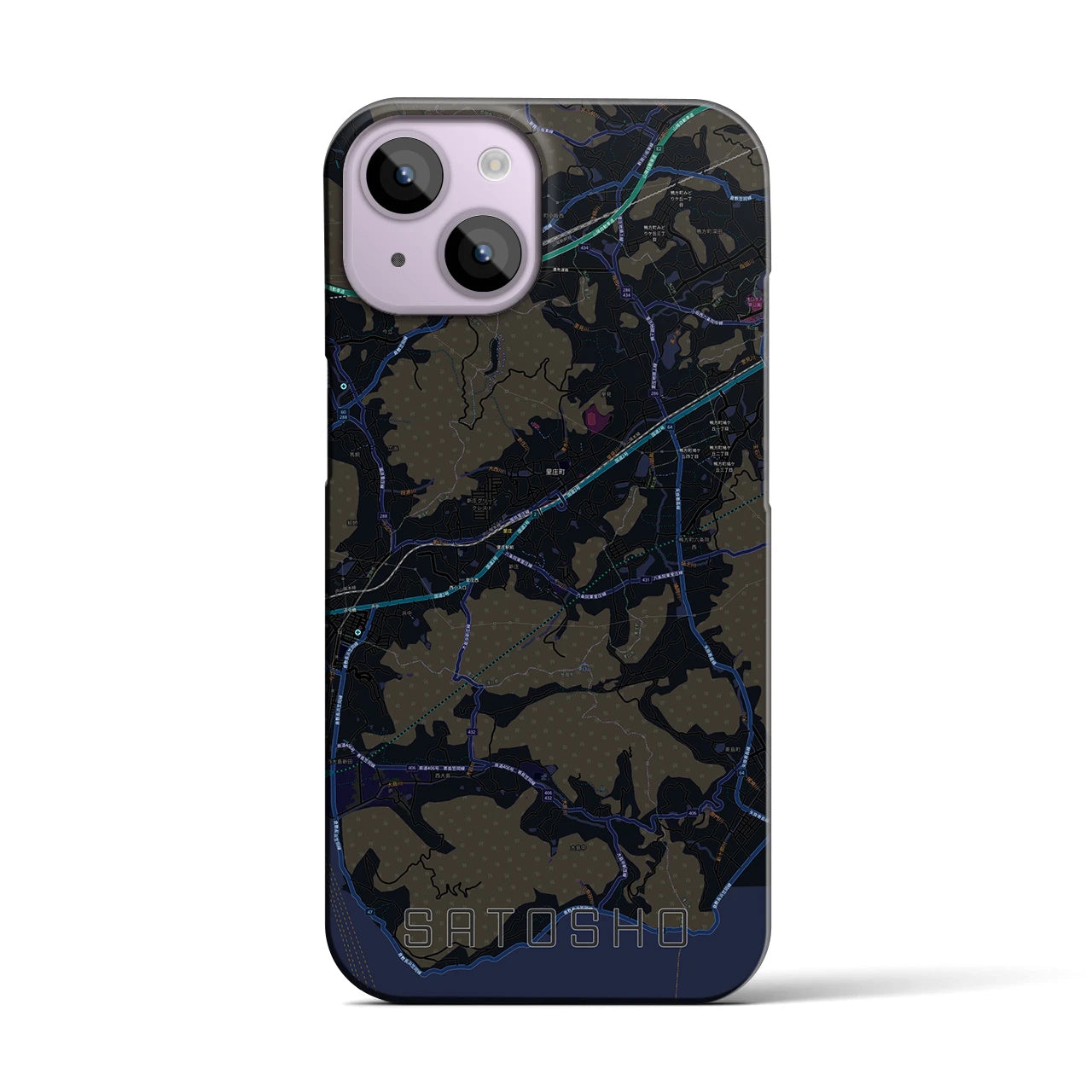 【里庄(岡山県)】地図柄iPhoneケース(バックカバータイプ)