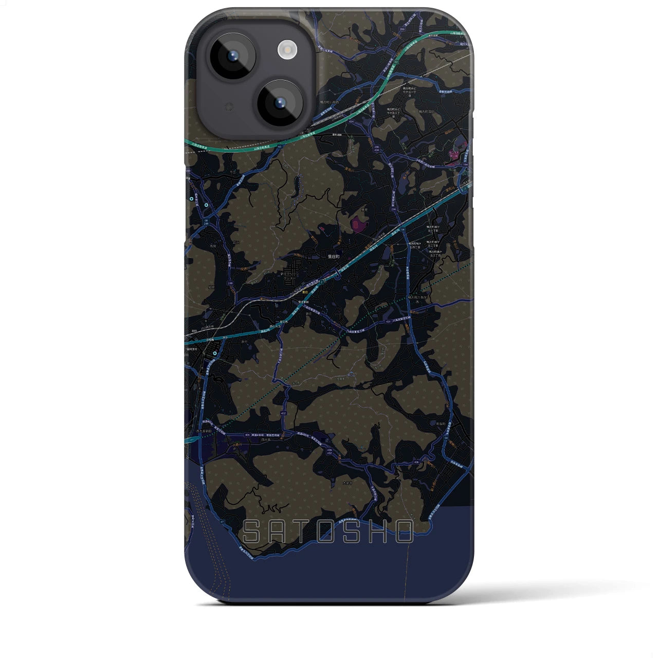 【里庄(岡山県)】地図柄iPhoneケース(バックカバータイプ)