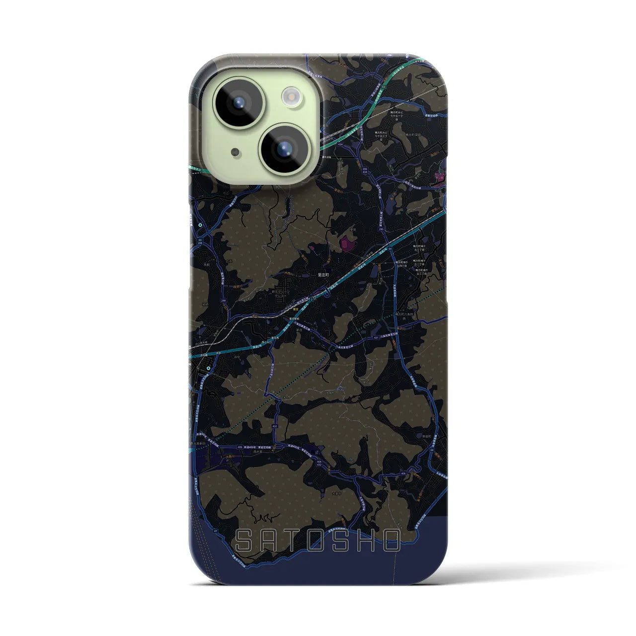 【里庄(岡山県)】地図柄iPhoneケース(バックカバータイプ)