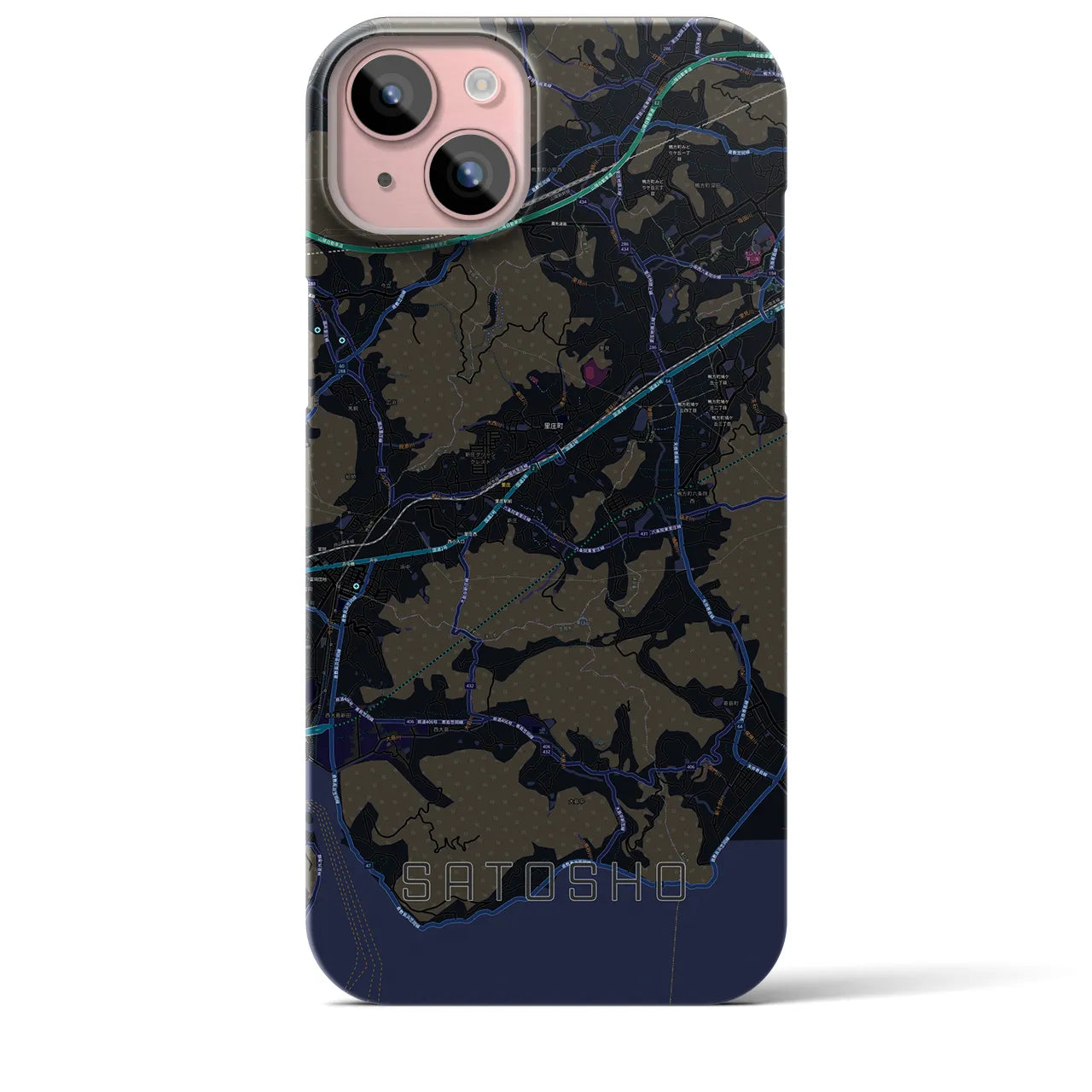 【里庄(岡山県)】地図柄iPhoneケース(バックカバータイプ)