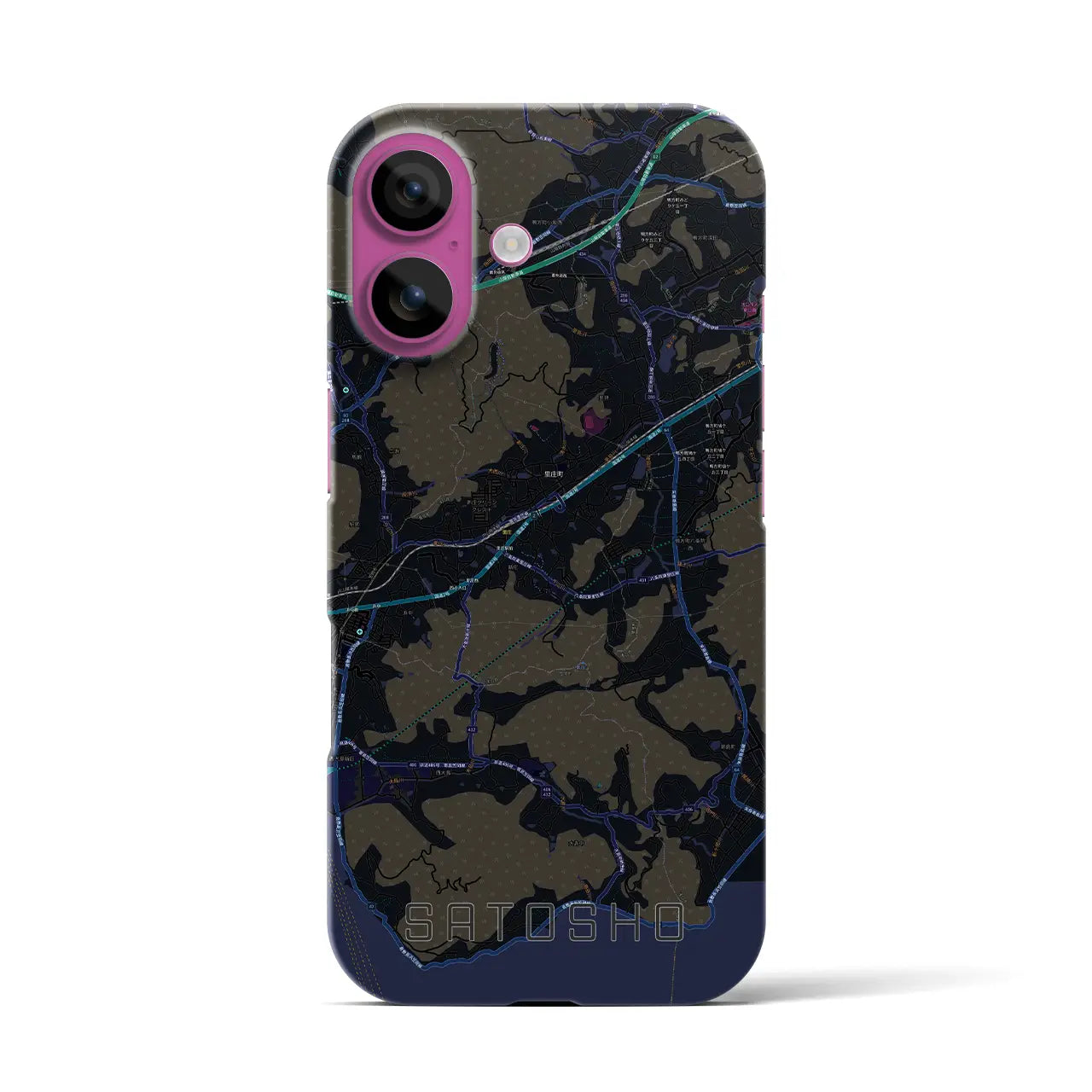 【里庄(岡山県)】地図柄iPhoneケース(バックカバータイプ)