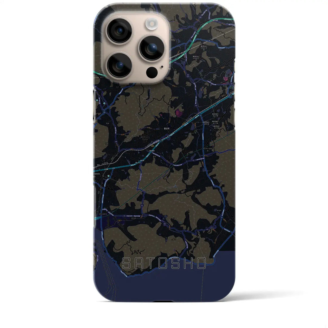 【里庄(岡山県)】地図柄iPhoneケース(バックカバータイプ)