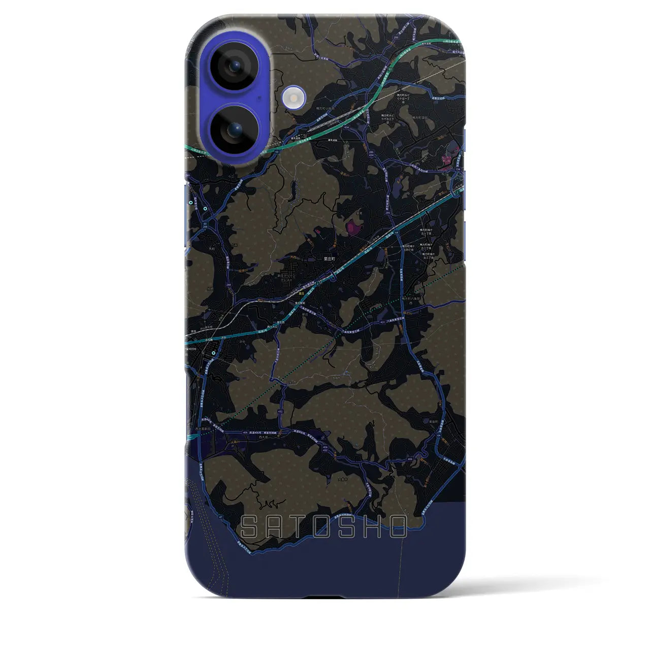 【里庄(岡山県)】地図柄iPhoneケース(バックカバータイプ)