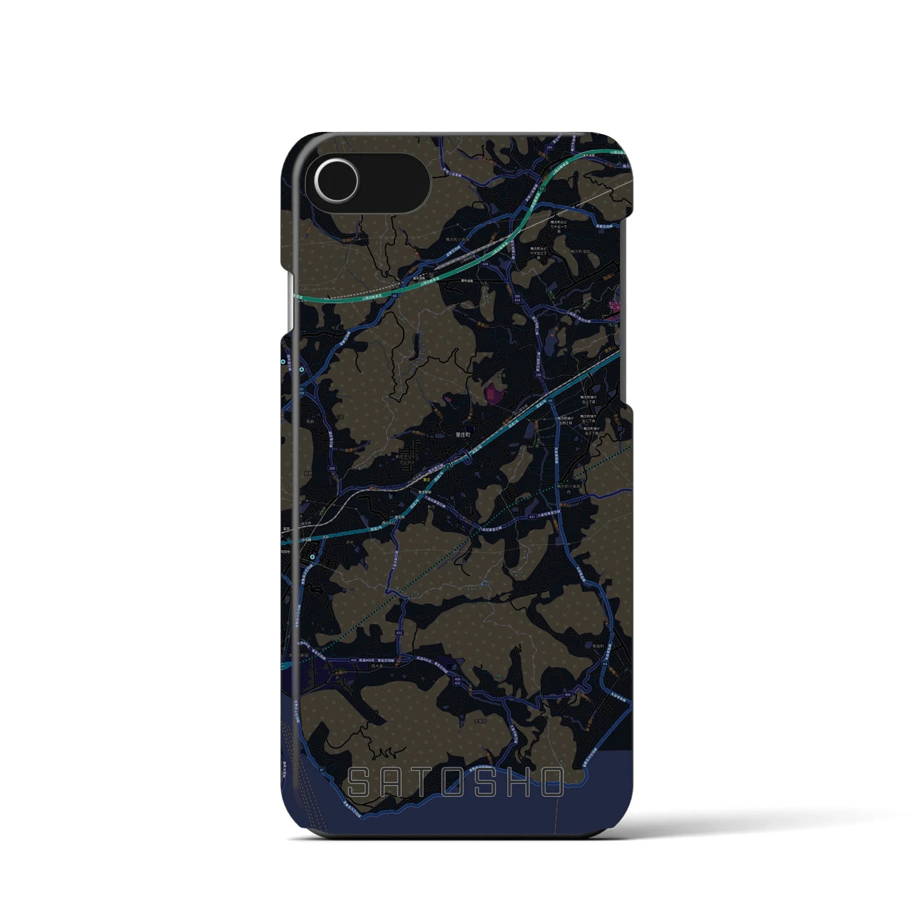 【里庄(岡山県)】地図柄iPhoneケース(バックカバータイプ)