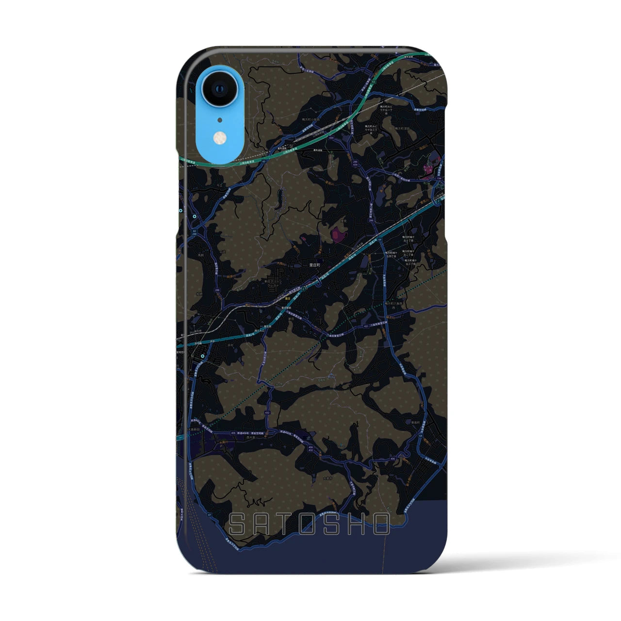 【里庄(岡山県)】地図柄iPhoneケース(バックカバータイプ)