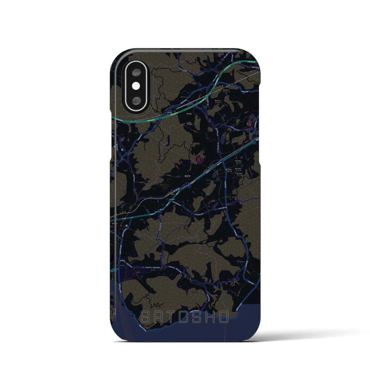 【里庄(岡山県)】地図柄iPhoneケース(バックカバータイプ)