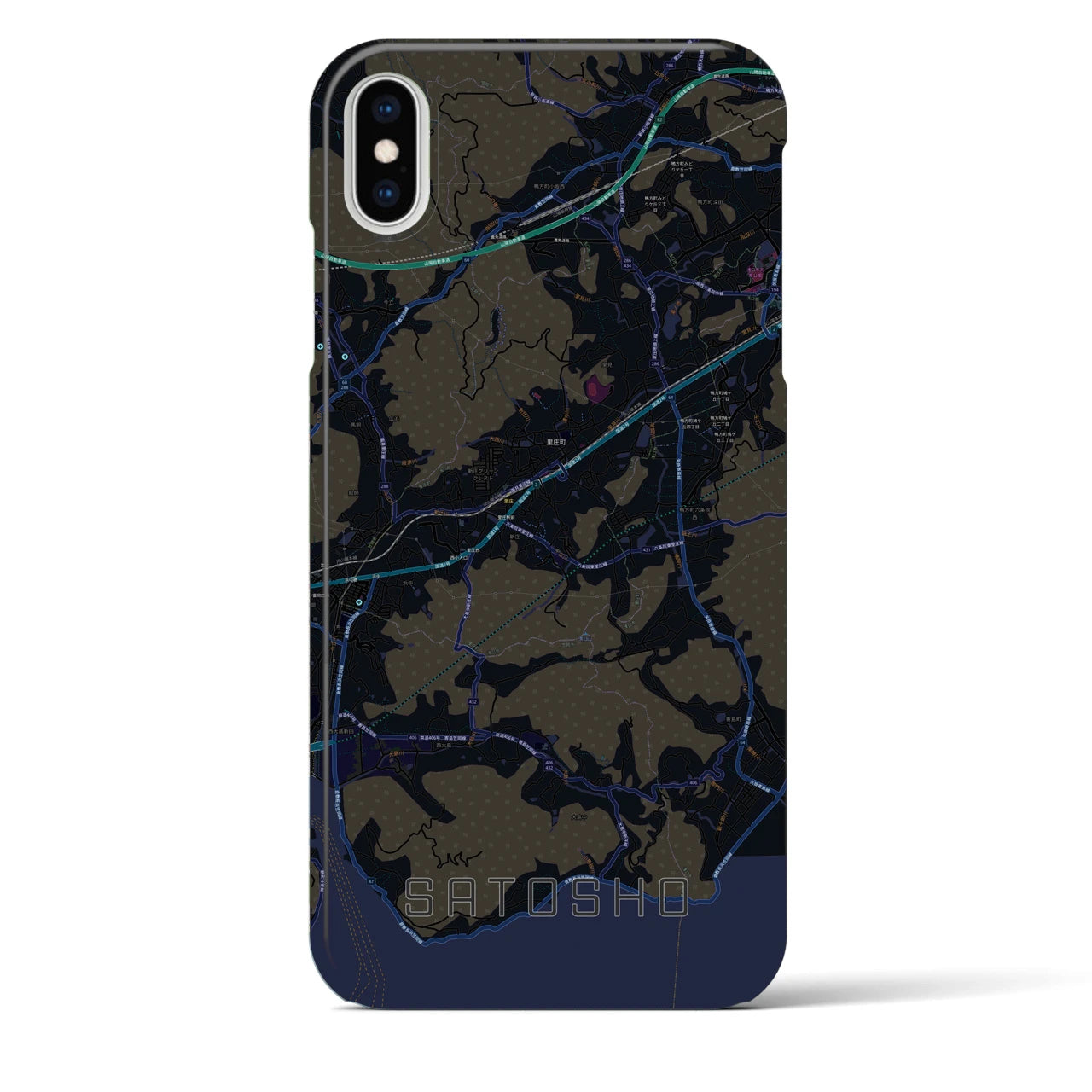 【里庄(岡山県)】地図柄iPhoneケース(バックカバータイプ)