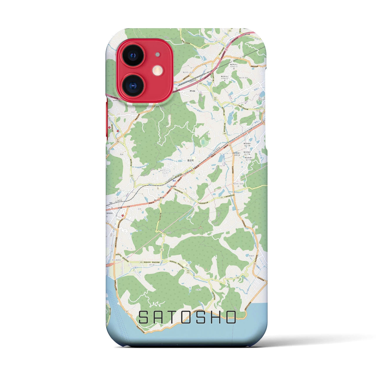 【里庄(岡山県)】地図柄iPhoneケース(バックカバータイプ)