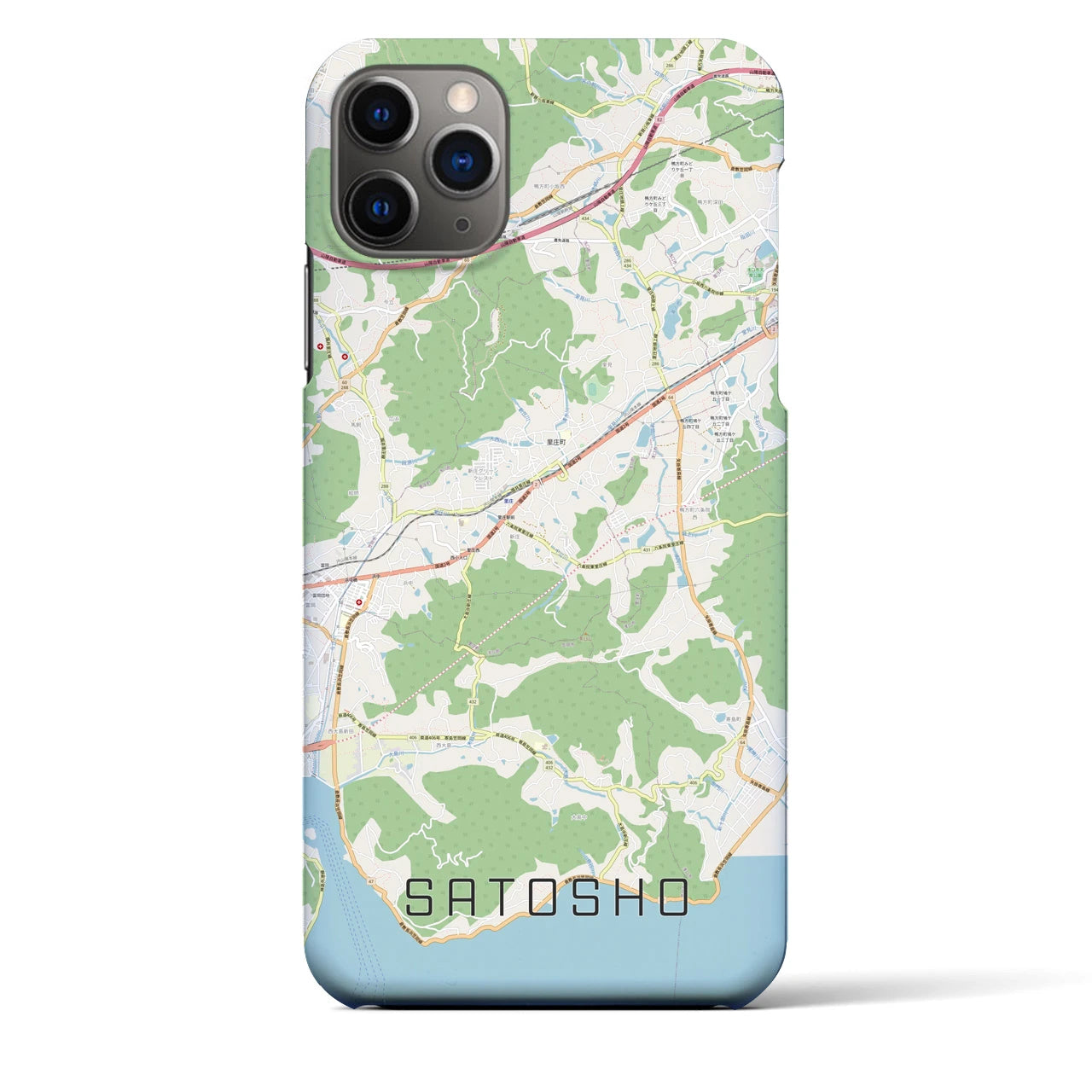 【里庄(岡山県)】地図柄iPhoneケース(バックカバータイプ)