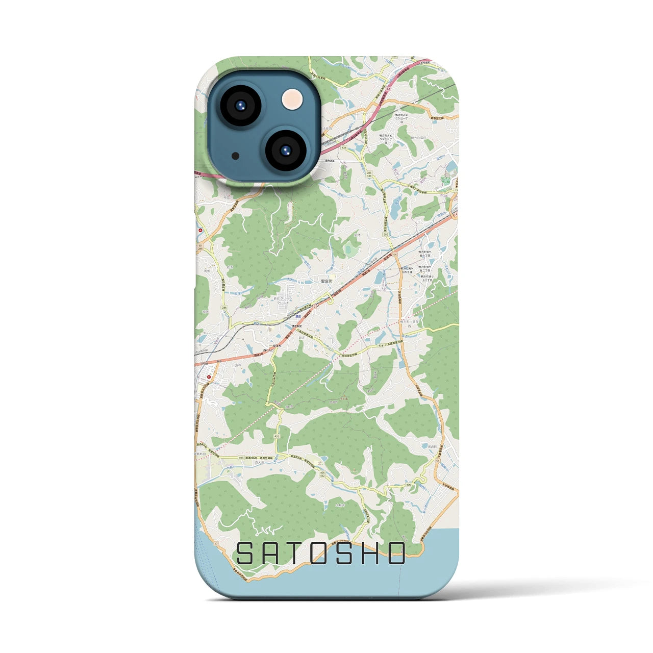 【里庄(岡山県)】地図柄iPhoneケース(バックカバータイプ)