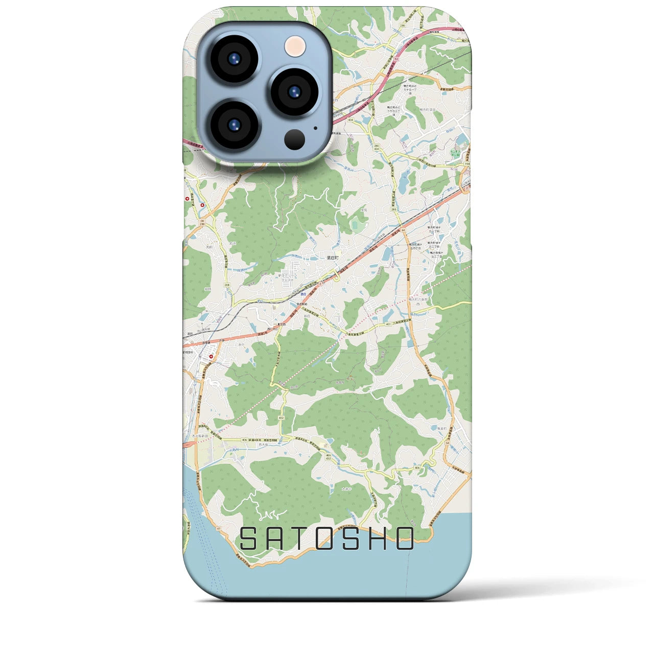 【里庄(岡山県)】地図柄iPhoneケース(バックカバータイプ)