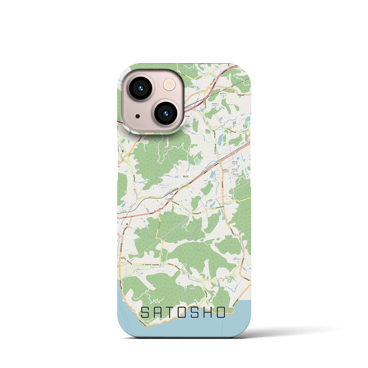 【里庄(岡山県)】地図柄iPhoneケース(バックカバータイプ)