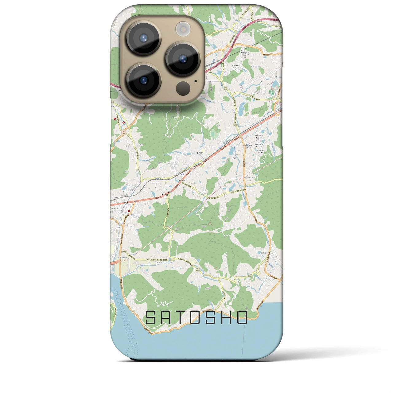 【里庄(岡山県)】地図柄iPhoneケース(バックカバータイプ)
