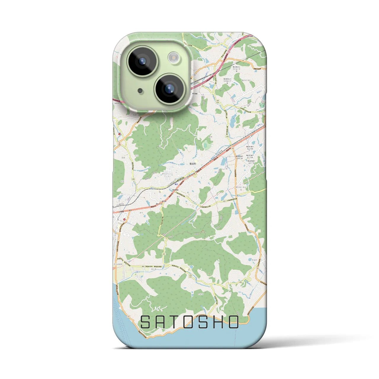 【里庄(岡山県)】地図柄iPhoneケース(バックカバータイプ)