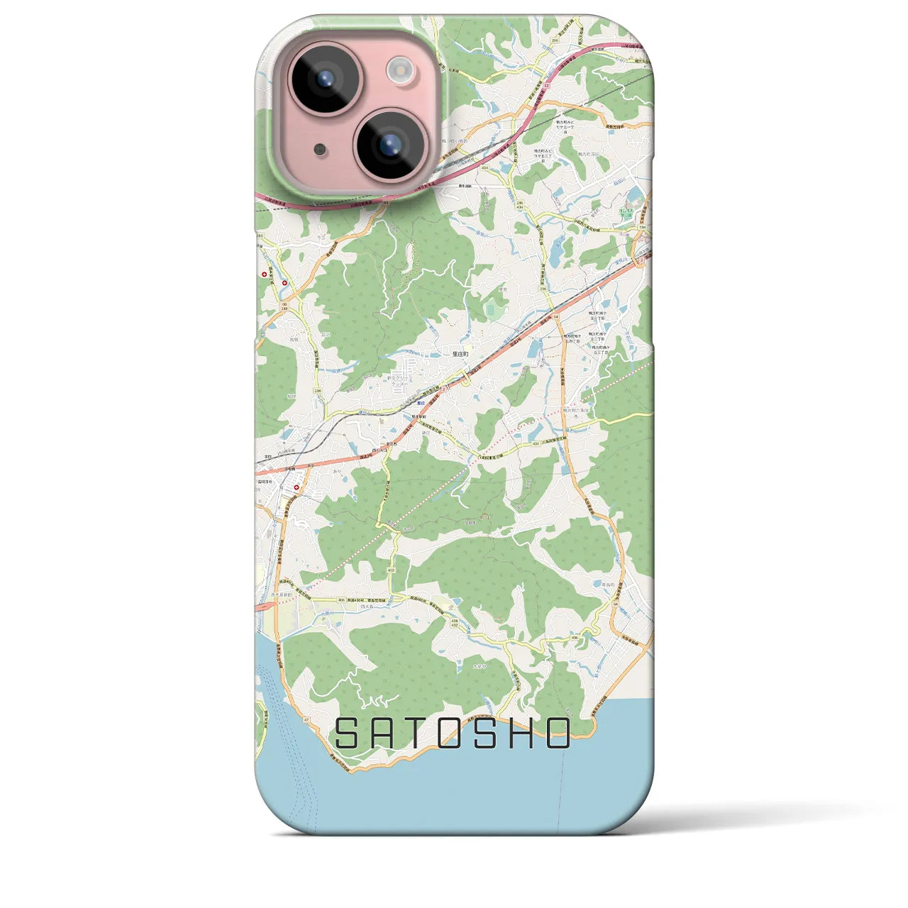 【里庄(岡山県)】地図柄iPhoneケース(バックカバータイプ)