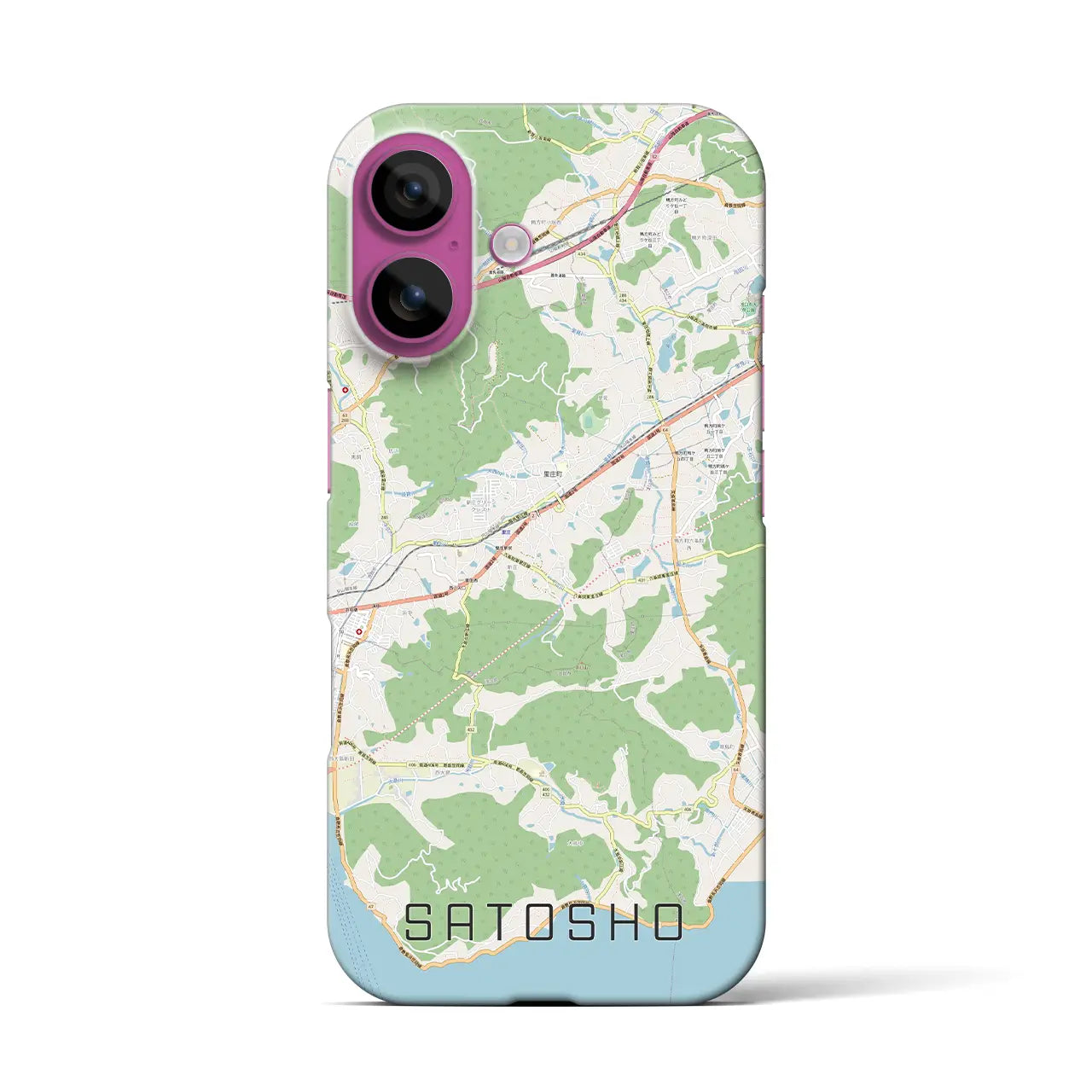 【里庄(岡山県)】地図柄iPhoneケース(バックカバータイプ)