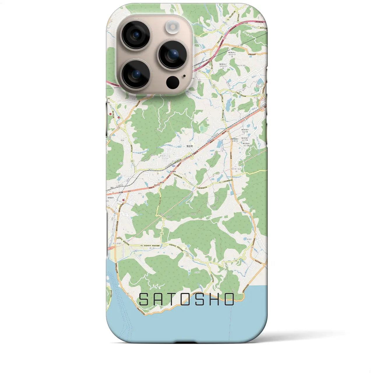 【里庄(岡山県)】地図柄iPhoneケース(バックカバータイプ)
