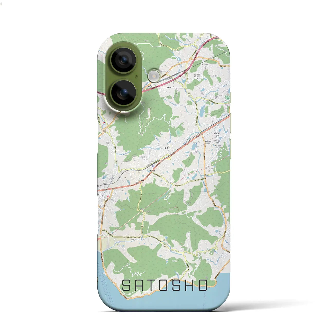 【里庄(岡山県)】地図柄iPhoneケース(バックカバータイプ)