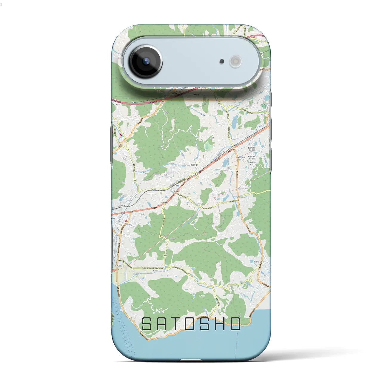 【里庄(岡山県)】地図柄iPhoneケース(バックカバータイプ)ブラック・iPhone 17 Pro Max 用