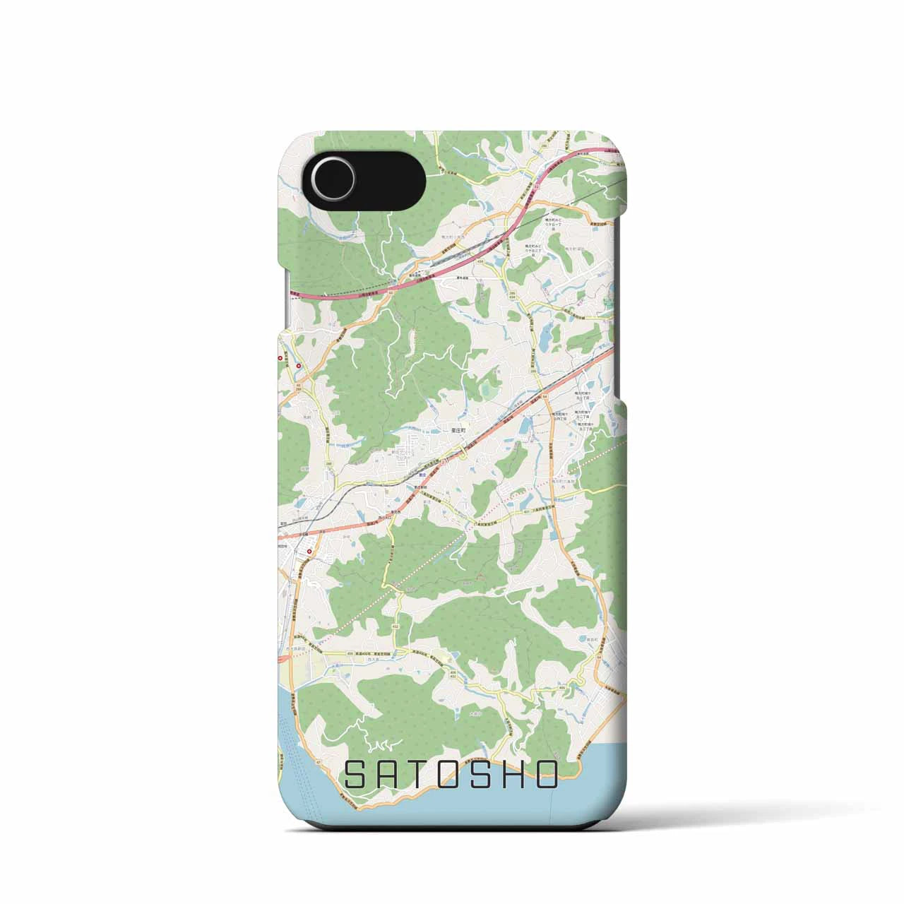 【里庄(岡山県)】地図柄iPhoneケース(バックカバータイプ)