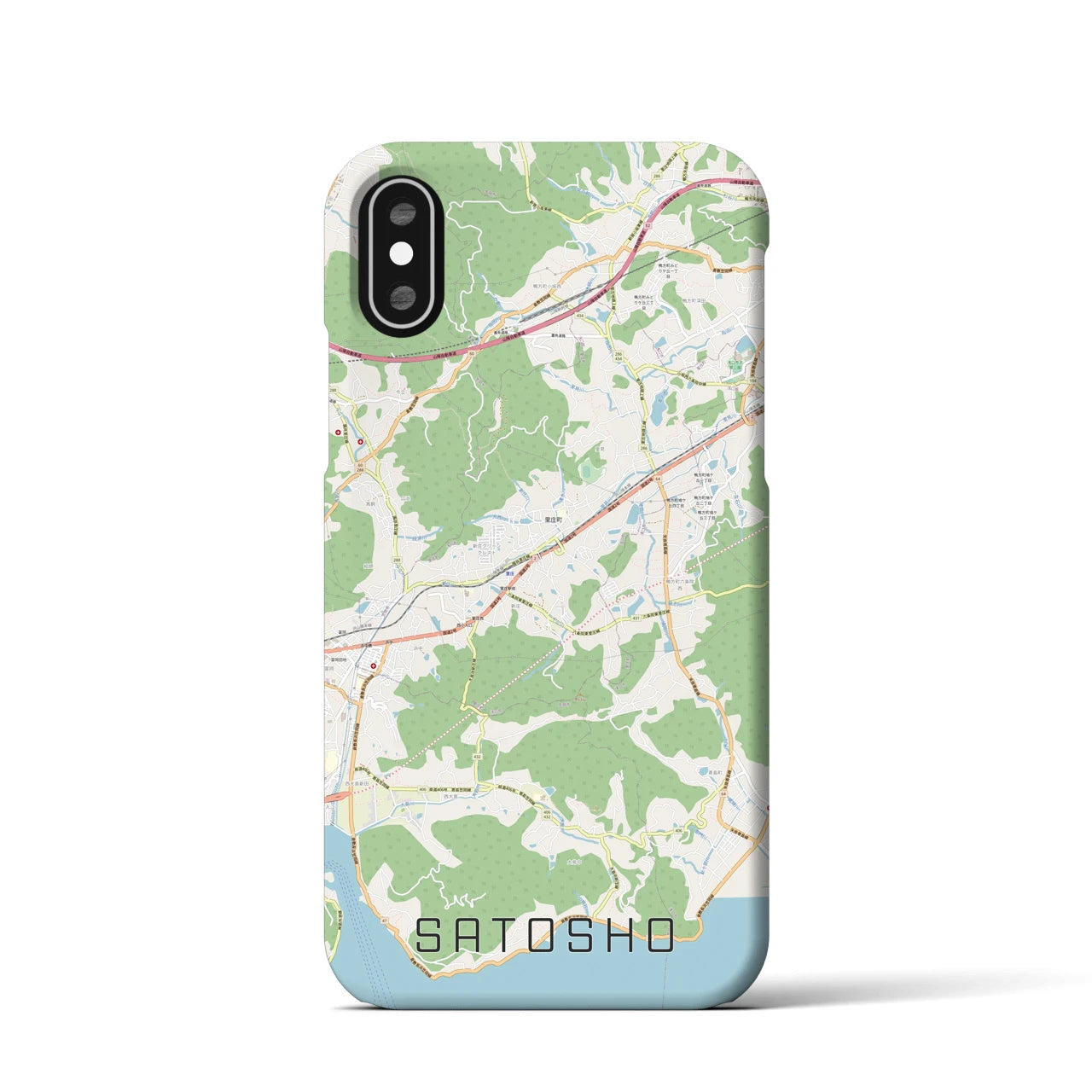【里庄(岡山県)】地図柄iPhoneケース(バックカバータイプ)
