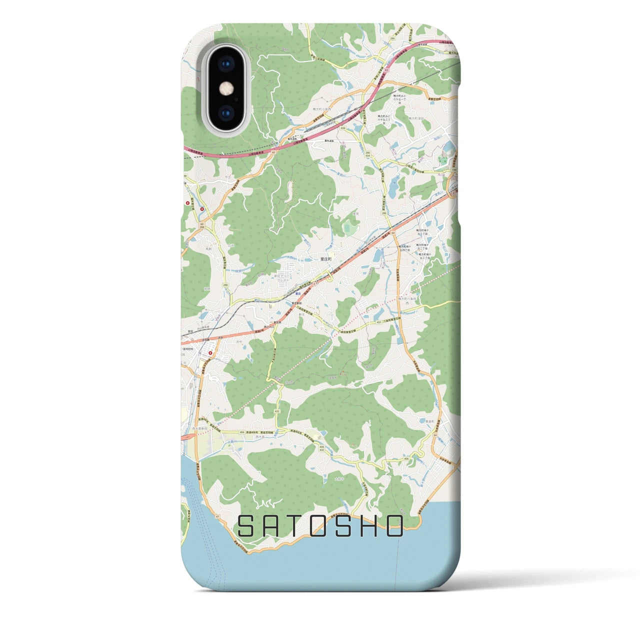 【里庄(岡山県)】地図柄iPhoneケース(バックカバータイプ)