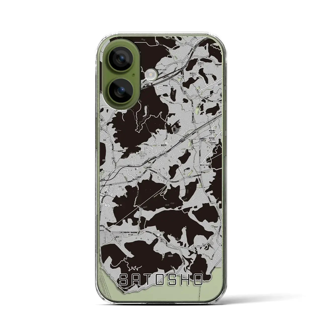 【里庄(岡山県)】地図柄iPhoneケース(クリアタイプ)モノトーン・iPhone 17 Pro Max 用