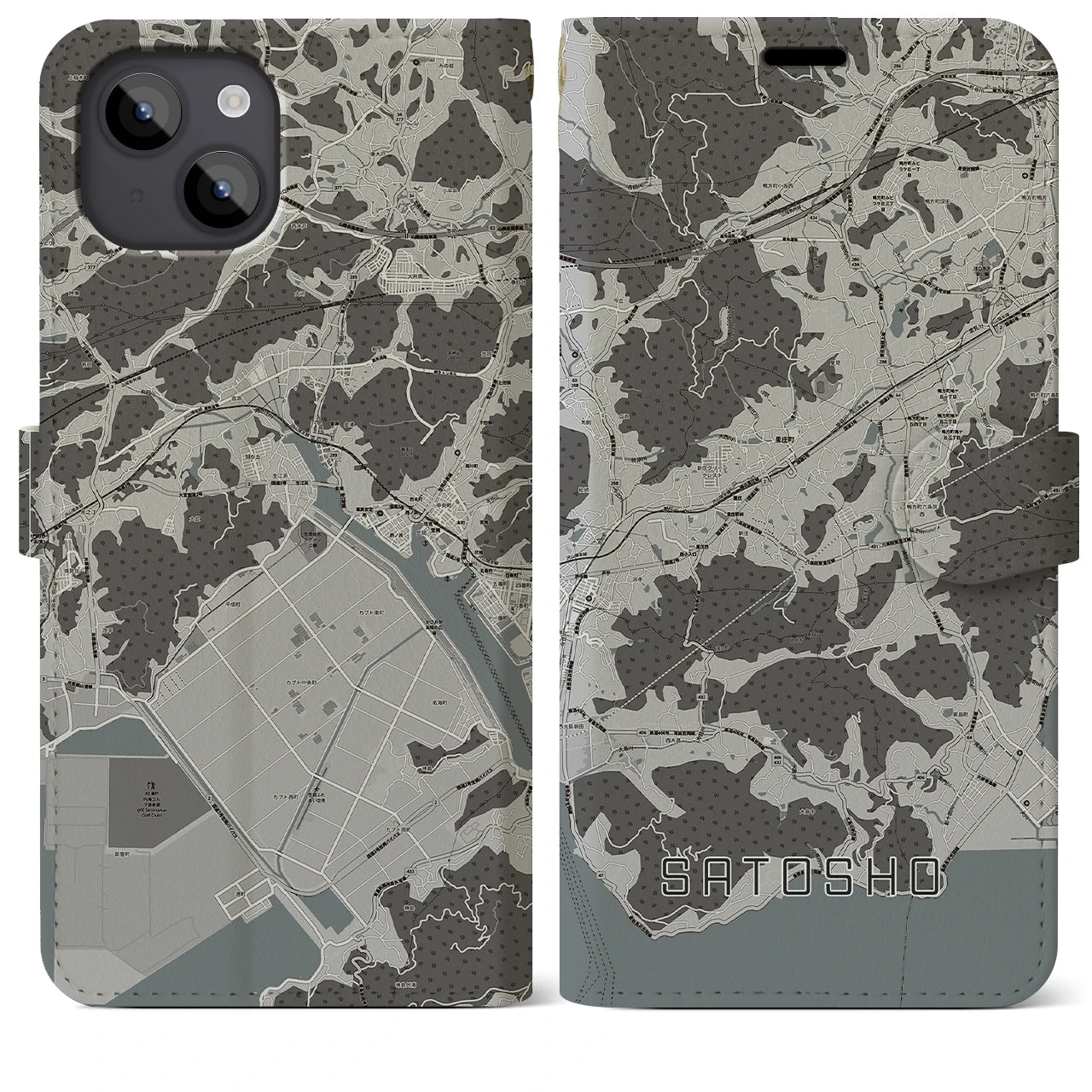 【里庄(岡山県)】地図柄iPhoneケース(手帳タイプ)