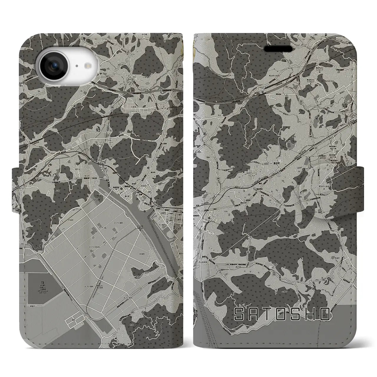 【里庄(岡山県)】地図柄iPhoneケース(手帳タイプ)